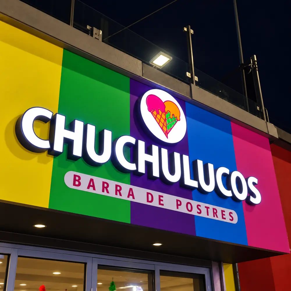 Letras 3D con frente de acrílico e iluminación LED para Chuchulucos