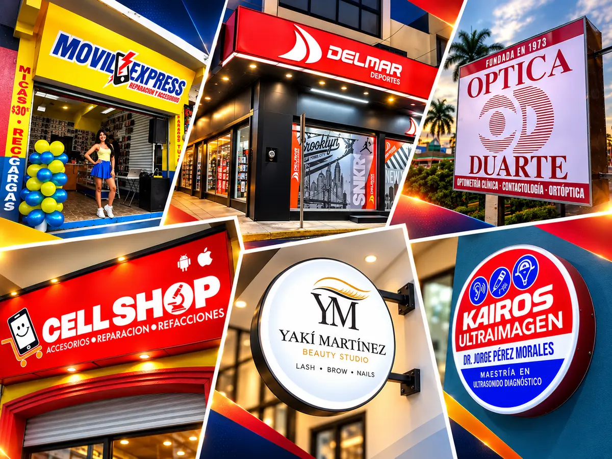 Collage horizontal de anuncios luminosos realizados por Urbay Publicidad