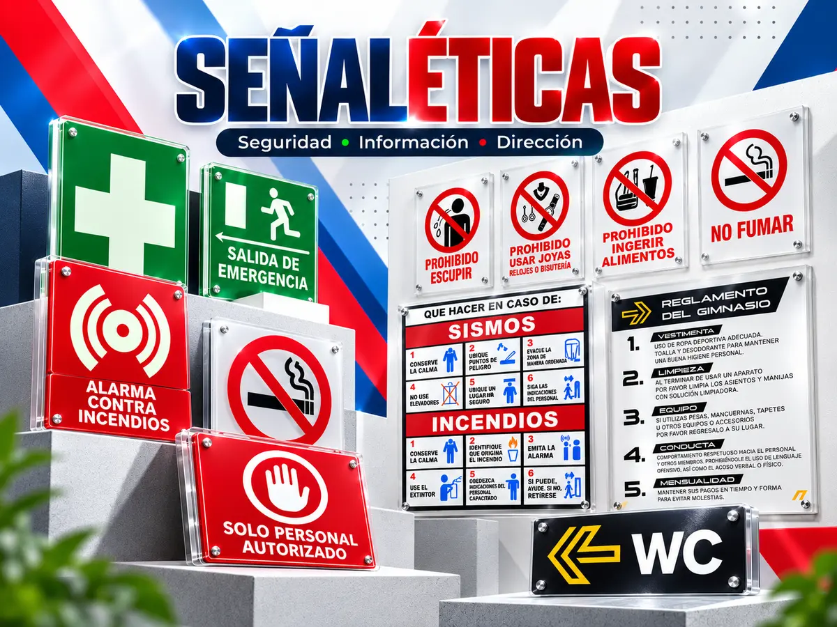 Colección de señaléticas de seguridad, información y dirección